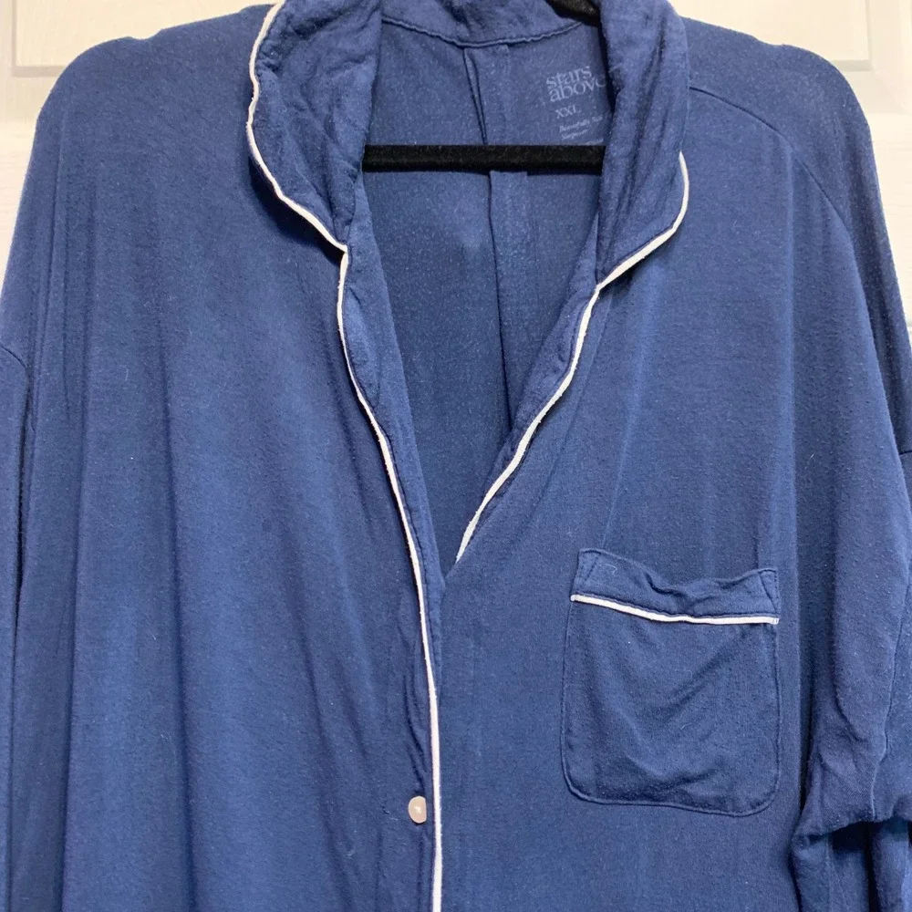 Stars Above Nightshirt XXL Navy Blue comfort Long Sleeve Button Down Sleep Dress